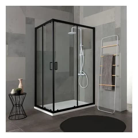 Kiamami Valentina Box doccia angolare 70x90 cristallo 6 mm con profilo nero, ante scorrevoli