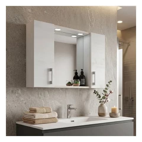 Kiamami Valentina Specchio bagno contenitore 77 cm con due pensili e luce LED