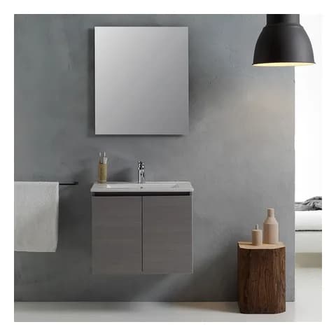 Kiamami Valentina Mobile bagno sospeso 60 cm grigio con lavabo in ceramica e specchio