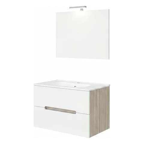 Savini Due Mobile bagno sospeso 80 cm Iris con 2 cassetti soft-close, lavabo e specchio con lampada LED