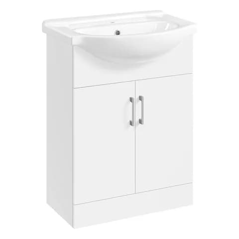 Yaheetech Mobile bagno a terra 61 cm bianco con lavabo integrato in ceramica